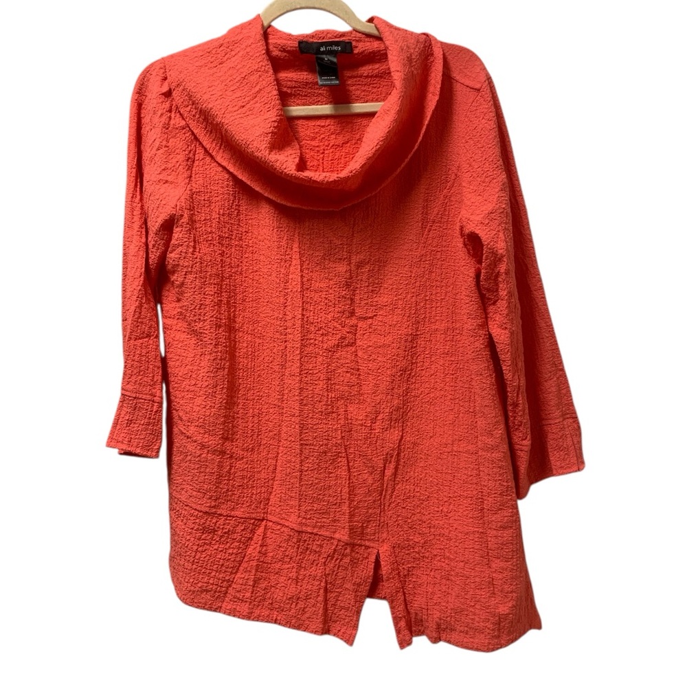 Ali Miles Women’s Medium Vibrant Coral Cowl Neck Crepe Lightweight Top Artsy